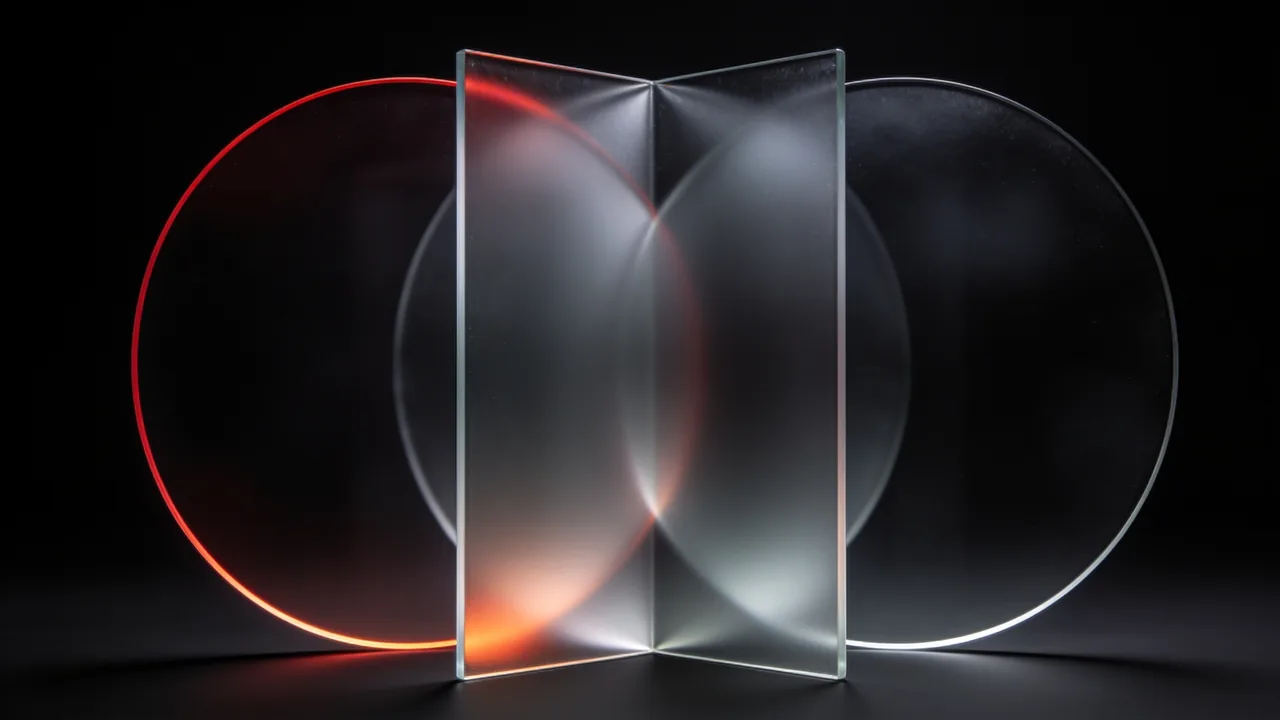 Three overlapping translucent panels, glowing softly where they meet.